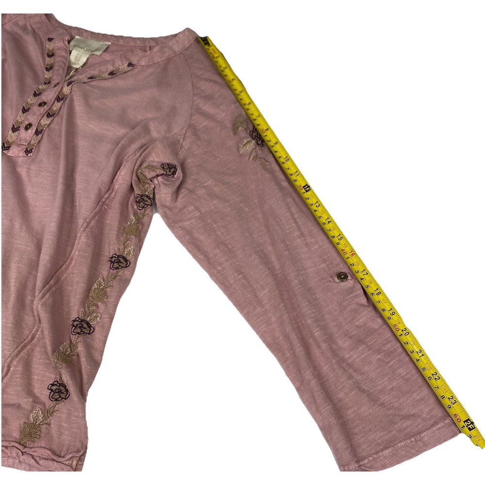 Cynthia Rowley Mauve Embroidered Floral Blouse‎ Women Sz 1X V Neck Peasant Top - Picture 12 of 16
